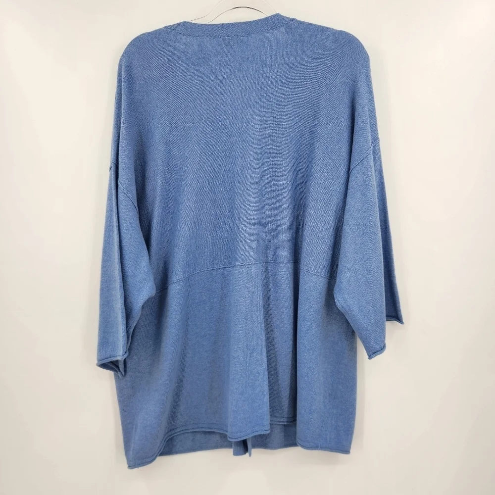 J. Jill PureJill 3/4 Sleeve V Neck Button Front Cardigan Womens Size Medium Blue